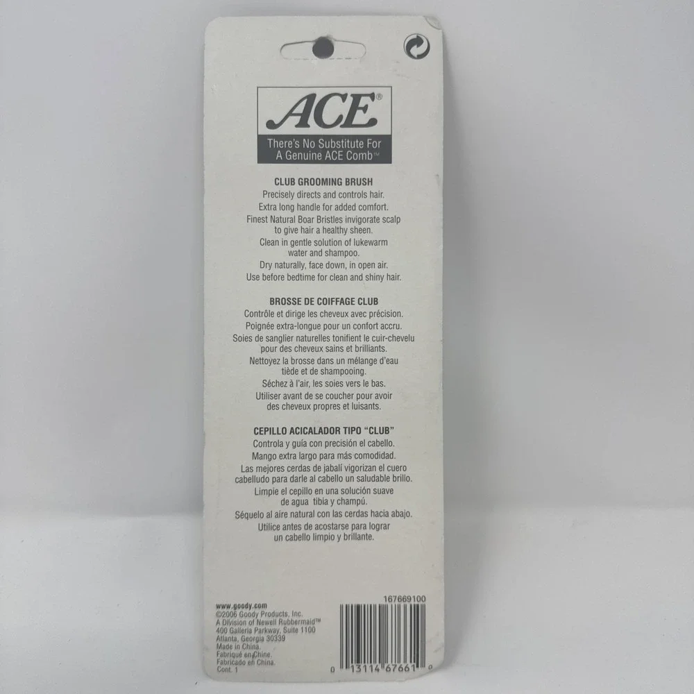 Vintage 2006 ACE  Club Goody  Brush Boar Bristles Black 67661 Hairbrush Open New